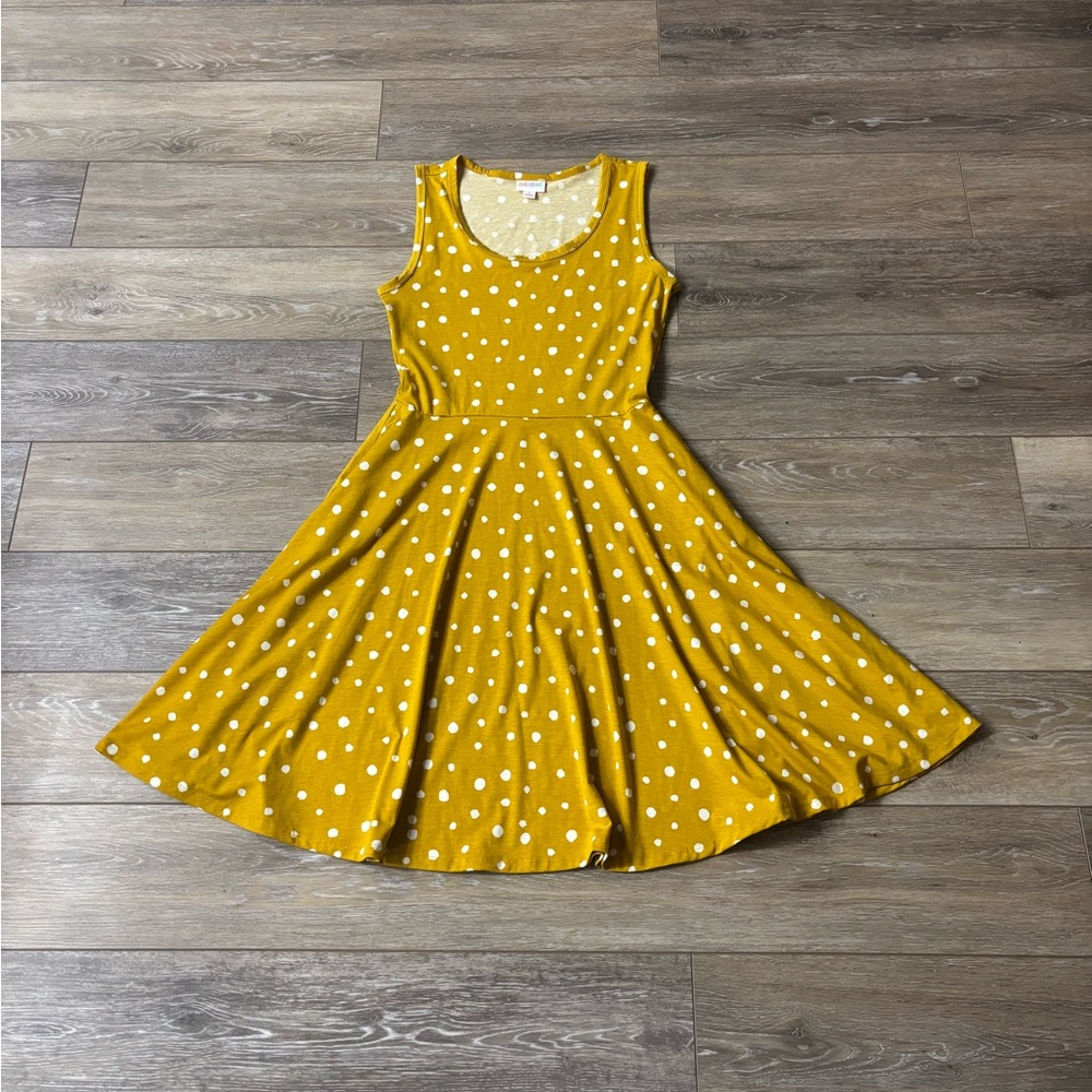 LuLaRoe Nicki Dress Sz S Yellow Polka Dot Retro Party Whimsical Summer Lounge